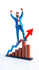 Businessman Sitting on a Growing Bar Graph with a Happy Pose