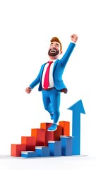 Businessman Sitting on a Growing Bar Graph with a Happy Pose