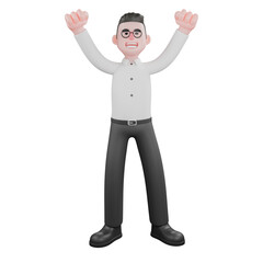 Cartoon Movie Director. A male producer stands with both hands raised in the air, a happy expression . Cartoon 3D Model