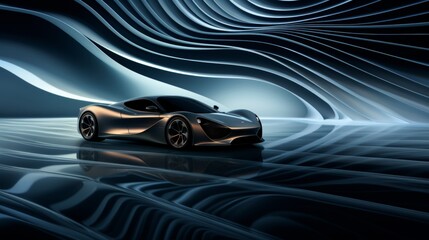 Obraz premium Artistic capture of car suspension featuring spirals, curves, and a sleek indigo finish