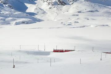Red Express in the Winter Season Photo, Lake Bianco Pontresina, Switzerland