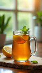 Teacup with Mint Tea and lemon, tea party, tea ceremony