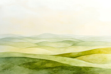 abstract interpretation of rolling green hills and soft landscapes, evoking sense of tranquility and nature beauty