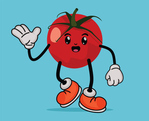 Tomato Cute Cartoon or Tomato Fruit Cartoon Mascot with Arms and Legs