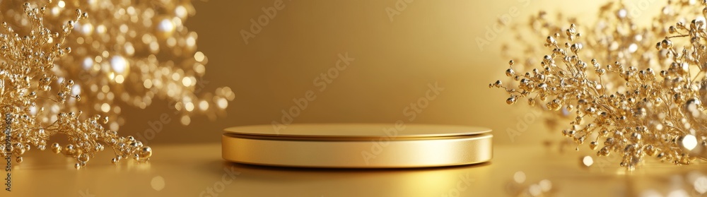 Poster 3d render of a minimal gold podium scene background for product display presentation