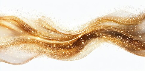 Naklejka premium Abstract golden glitter wave flowing on white background.