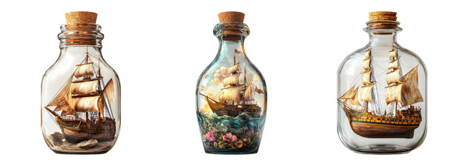 Bottled Ships on Isolated Transparent Background