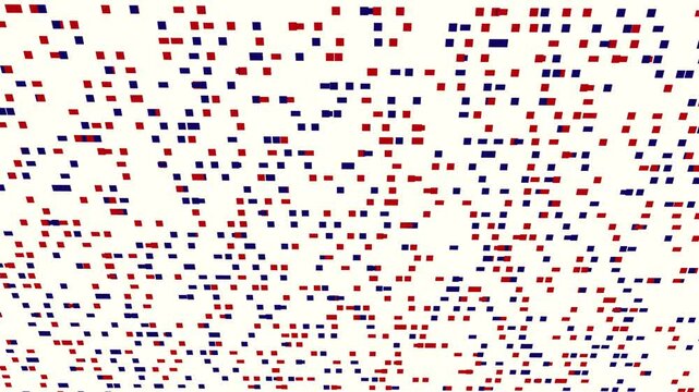 Abstract pattern of red and blue squares on a white background, forming a random pixelated design