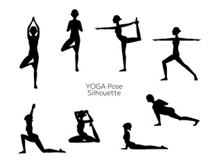 ヨガをする女性のシルエットのイラストセット　人物　ポーズ