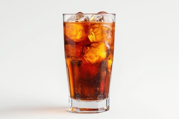 glass of cola with ice on light white background