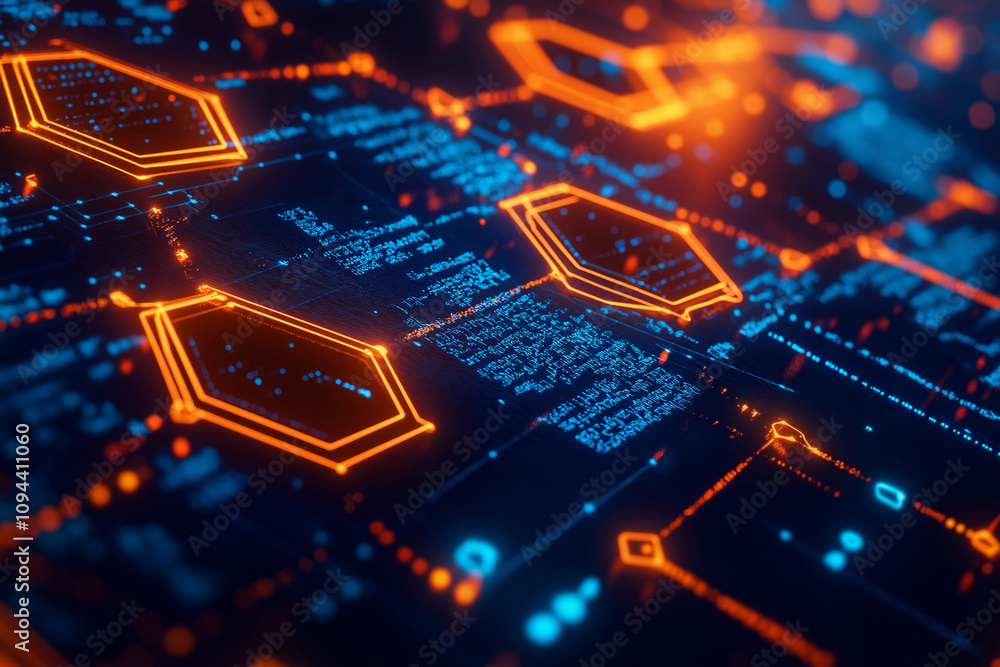 Poster blockchain concept data storage using dna sequences