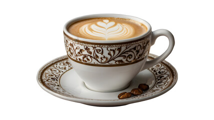Classic cappuccino served in a porcelain cup, an aromatic coffee drink, isolated on transparent background