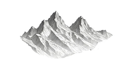 Dramatic monochrome snowy mountain peak and wilderness landscape illustration, isolated on transparent background