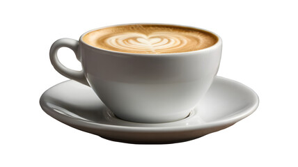 Creamy cappuccino in a white cup, aromatic coffee, isolated on transparent background
