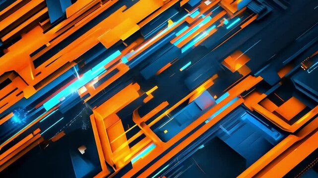 Abstract geometric pattern with orange and blue lines on a dark blue background