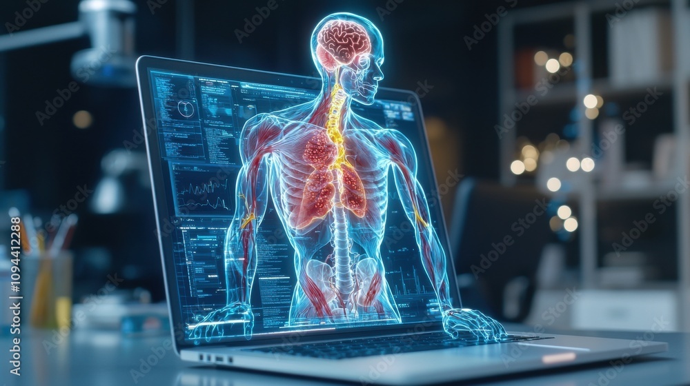 Poster futuristic digital interface displaying advanced 3d anatomy and medical data