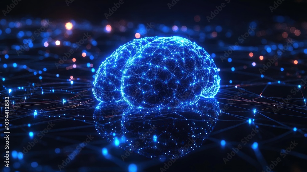 Aufkleber a digital illustration of a glowing blue brain, representing artificial intelligence and neural netw