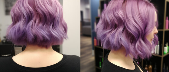 Specialist with purple accents, smiling, representing happiness and client satisfaction