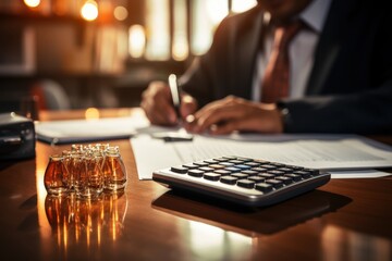 Fototapeta premium Financial Analysis with Calculator in Clean Workspace