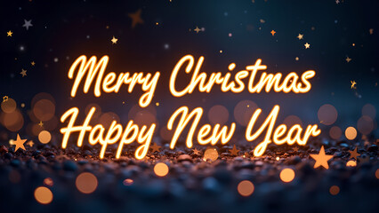 Merry Christmas Happy New Year Festive Greeting. Concept of celebration, winter holidays, and joy.