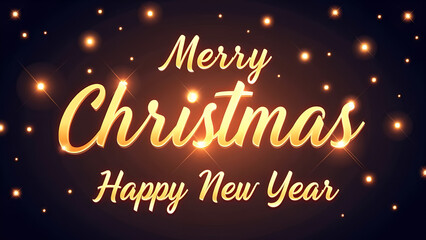 Obraz premium Merry Christmas and Happy New Year Golden Text Design. Concept of celebration, winter holidays, and festive season.