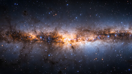 Fototapeta premium A serene view of the cosmic horizon with countless galaxies glowing faintly in the distance.