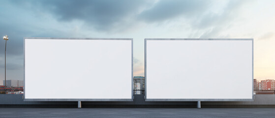 Two blank billboard mock-ups side by side, ready for advertisement or customization, set against a simple background.

