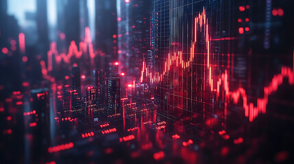 Visualizing panic selling in digital trading environment, with red graphs and fluctuating market data. atmosphere conveys urgency and market volatility