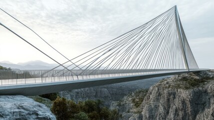 Obraz premium A modern suspension bridge spanning a rocky gorge, showcasing innovative architectural design.