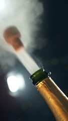 Celebration theme with splashing champagne on black background.