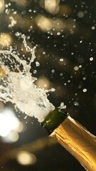 Celebration theme with splashing champagne on black background.
