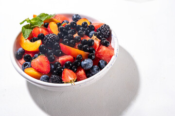 Summer fruit berry salad with tapioca pearls
