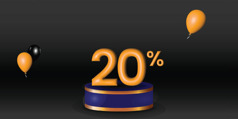 Product price discount on podium display color with black background. Modern studio, wall scene fashion, stage podium scene with for Award Ceremony. 3D rendering.