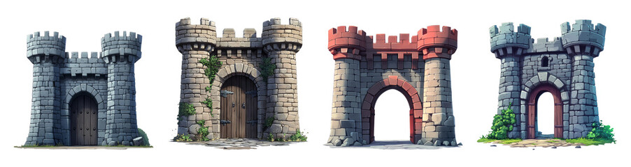 Fototapeta premium Fantasy Castle Entrance Isolated on Transparent Background