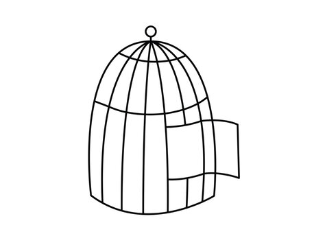 recommend clip art: Open cage concept line doodle icon. Flat concept open cage of liberation, freedom sticker. Isolated on white background.