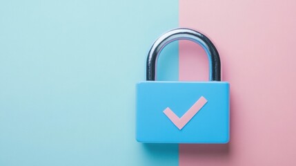 Blue padlock with a checkmark displayed on a pastel background