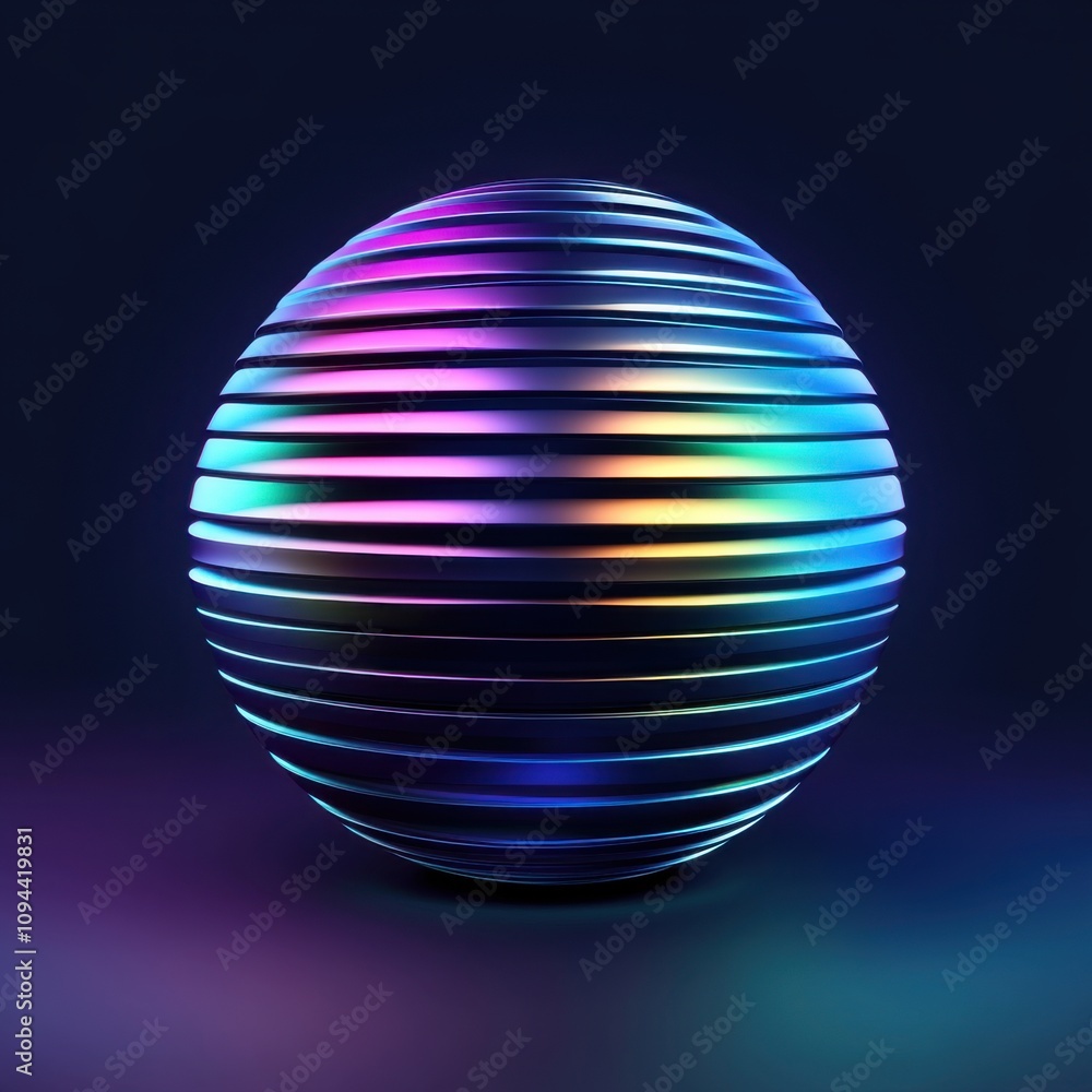 Poster spherical light installation with multicolor gradient on dark background