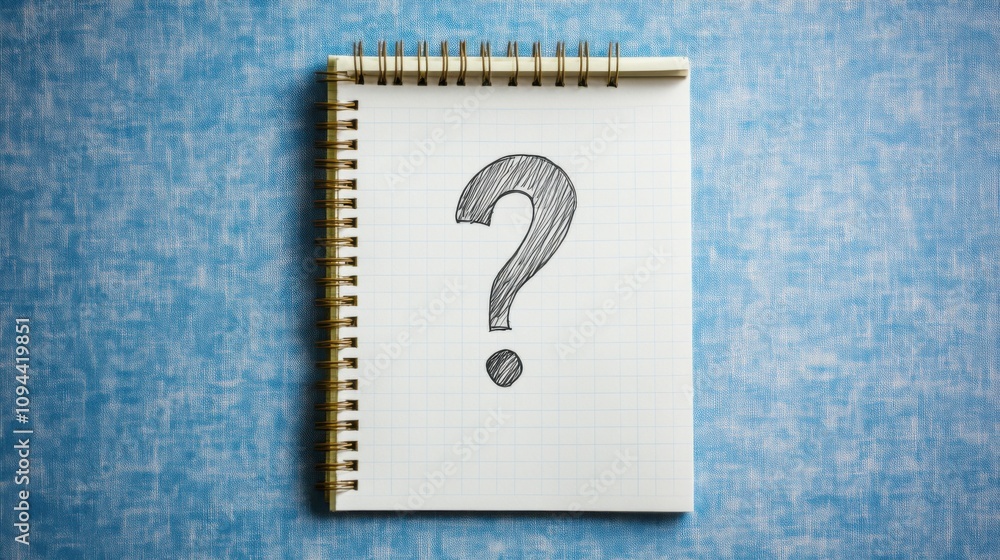 Aufkleber note paper with a question mark displayed on a panoramic blue background