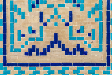 Uzbek ceramic tiled decor with oriental patterns and ornaments