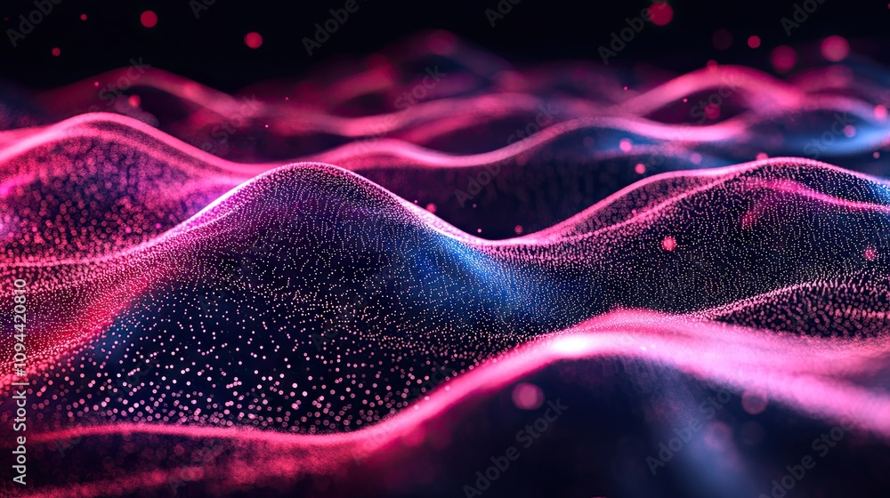 Poster vibrant abstract waves of pink and blue light creating a mesmerizing visual effect.