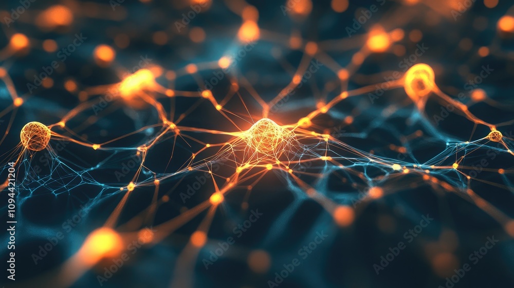 Aufkleber abstract network of glowing nodes and connected lines, showcasing a vibrant and dynamic technologica