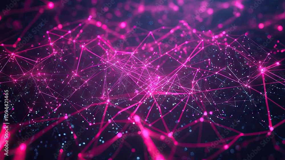 Poster a vibrant abstract background showcasing interconnected lines and nodes in shades of pink and blue, 