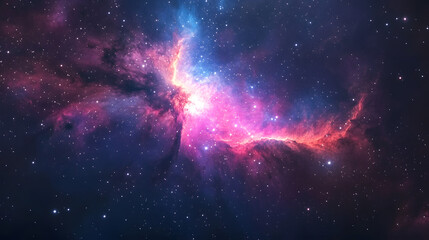 Fototapeta premium A vivid nebula radiating colors of pink purple and blue amidst a field of stars.