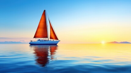 Naklejka premium Tranquil Sunset Sailing on Serene Ocean with Picturesque Horizon