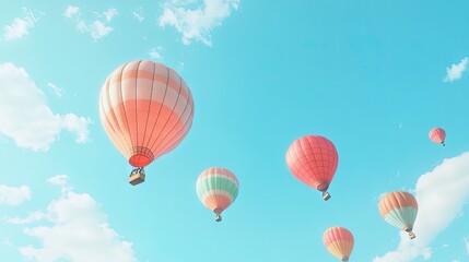 Naklejka premium A vibrant display of colorful hot air balloons soaring through a clear blue sky on a sunny day.