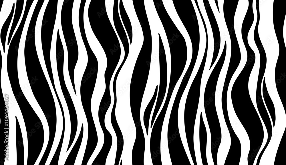 Poster black and white wavy abstract pattern resembling zebra stripes. seamless pattern vector. optical ill