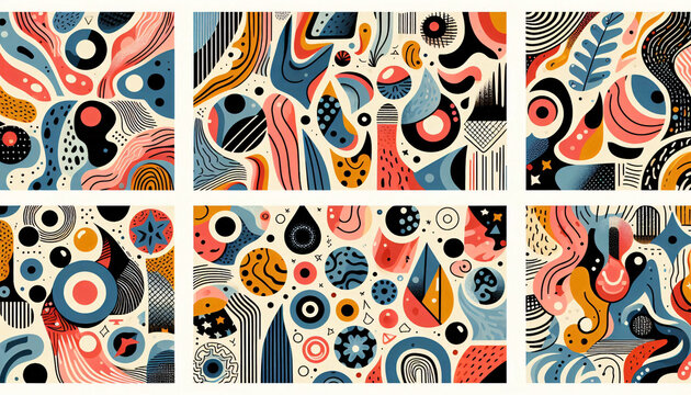 seamless pattern with line cartoon illustration. Modern aesthetic.