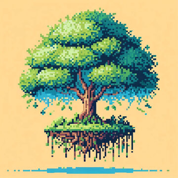 pixel art of old Banyon tree.