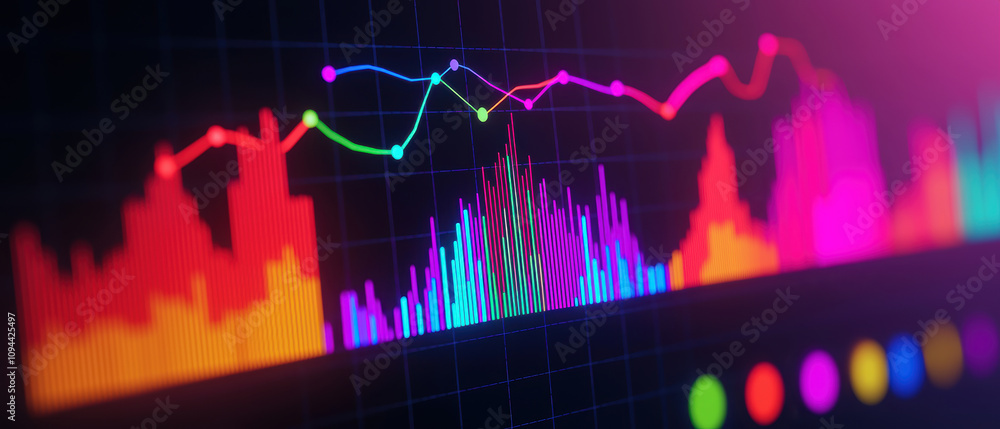Poster social media marketing branding concept. a vibrant digital graph displaying colorful data trends and