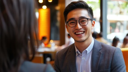 Asian freelancer discussing fintech banking innovations in Jakarta, Indonesia